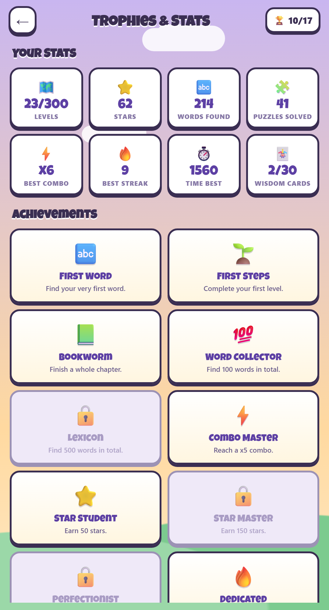 Trophies and stats